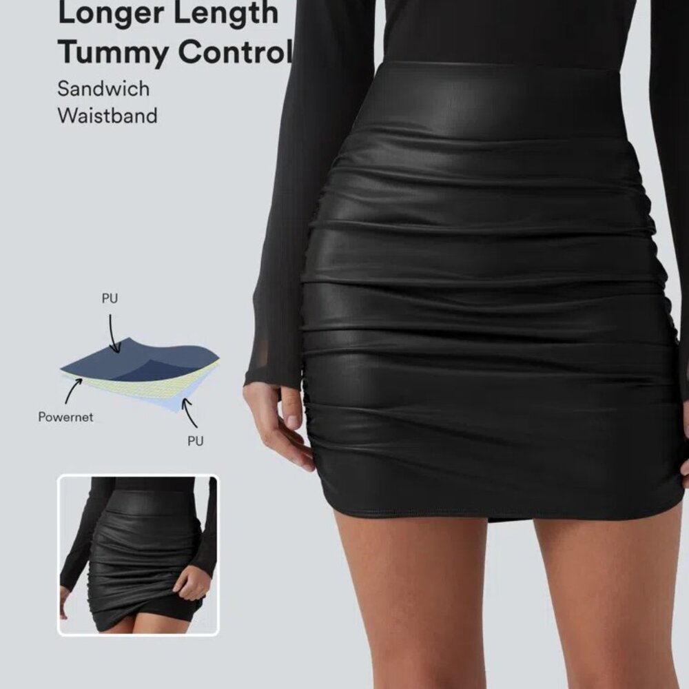 Bodycon Faux Leather Runched Mini Skirt